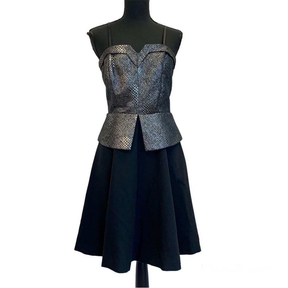 Ds Gray black metallic snake print peplum Bustier corset A-line strapless dress